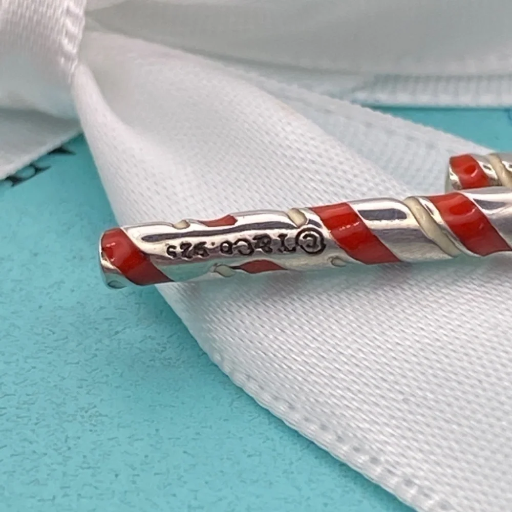 Tiffany & Co. Candy Cane Charm Red Enamel 925 Holiday RARE EXCELLENT BOX